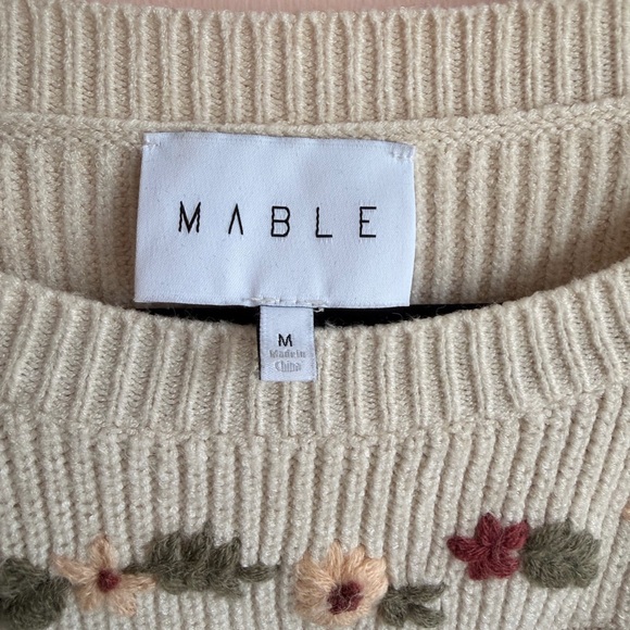 MARBLE Cream Floral Ruffle Sweater SzM - Picture 2 of 4